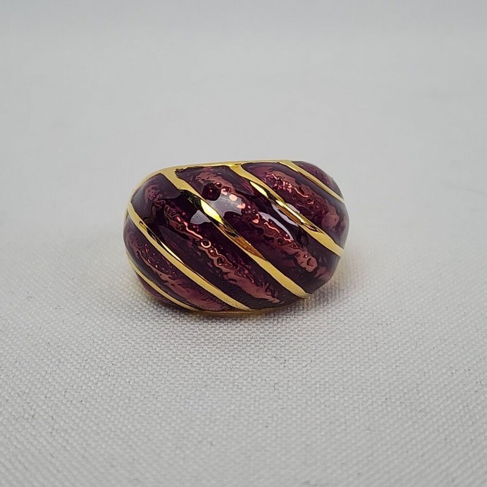 Kenneth Jay Lane Purple Enamel Gold Tone Ring Size 7 New